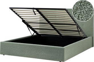 Beliani Cama Con Almacenaje Moderna Tapizada De Boucl&eacute; Verde Con Somier 160 X 200 Cm Lorient
