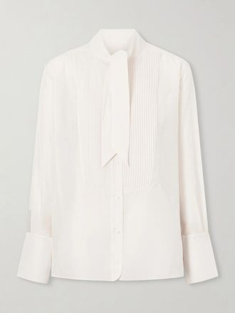 TWP Camicia In Misto Cotone E Seta Con Collo Lavalli&egrave;re The Quiet Type - Bianco sporco