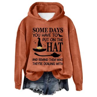 Generic Womens Halloween Letter Print Hooded Sweatshirt - Long Sleeve Crewneck Pullover with Graphic Pattern for Fashion Comfort Wear (Orange, XXL)