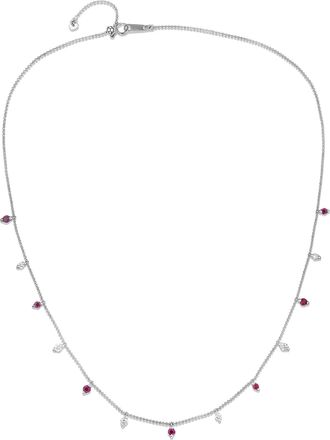 The Diamond Store Vivara Lab Ruby and Lab Diamond Necklace Set in 9K White Gold