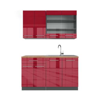 Vicco Cocina Para Solteros Fame-line, Burdeos Brillo Intenso/antracita, 140 Cm, Et Roble