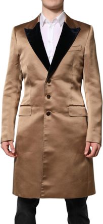 Dolce & Gabbana Mens Brown Silk Single Breasted Trench Coat Jacket Clothing