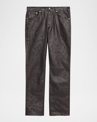 Purple Men & apos;s Monogram Embossed Five-Pocket Skinny Jeans
