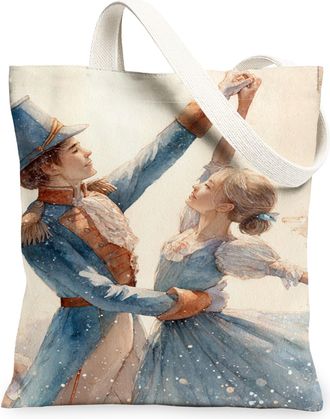 Generic Winter Dance Canvas Tote Bags, Vintage Dancers Pattern Reusable Grocery Bags, Elegant Lightweight Washable Shoulder Strap Canvas for Travel Beach Picn