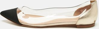 Gianvito Rossi Gold/black Leather And Pvc Plexi Ballet Flats