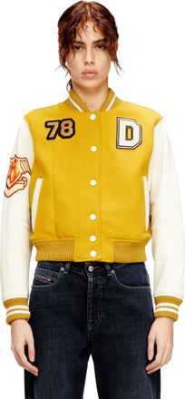 Diesel Cropped varsity jacket in wool and leather - Leather jackets - Woman - Multicolor