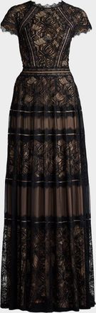 Tadashi Shoji Tiered Scallop-Trim Lace Gown