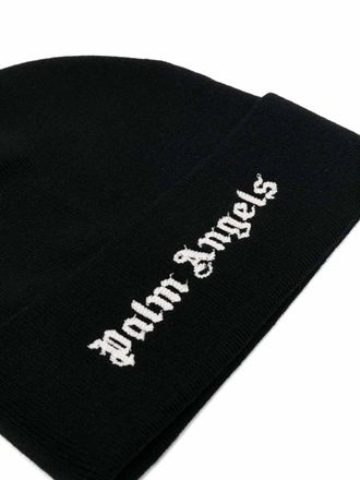 Palm Angels Mens Classic Logo Beanie Black Accessories > Beanies & Hats