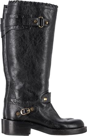 Balenciaga Pre-owned Womens Distressed Knee-High Riding Boots in Black Leather - Size EU 40