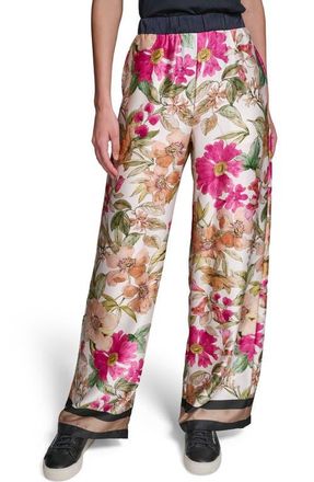 Karl Lagerfeld Floral Print Wide Leg Pants in Bisque/Light Blush Combo at Nordstrom, Size X-Large