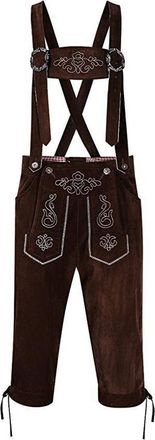 Generic Rrongwn Mens Traditional Lederhosen - Genuine Leather, Authentic and Perfect for Oktoberfest - Knee Waistband Cut in Dark Brown, Bavarian Outfit Costu
