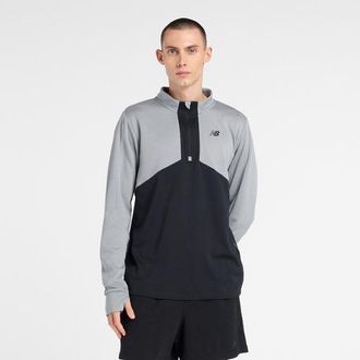 New Balance Hombre Utility Knit 1/4 Zip en Gris/Negro, Poly Knit, Talla 2XL
