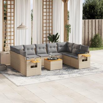 vidaXL Juego De Sof&aacute;s Jard&iacute;n Con Cojines Beige 10 Pzas Rat&aacute;n Sint&eacute;tico Vidaxl