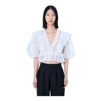 Chlo&eacute; Cropped V-Neck Ruffle Top - female - Chlo&eacute; - Blouses - White - 2XS - Blouses & Shirts