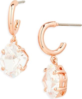 Kate Spade New York treasure trove drop huggie hoop earrings in Clear/Rose Gold at Nordstrom Rack