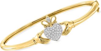 Ross-Simons Lab-Grown Diamond Claddagh Bangle Bracelet in 18kt Gold Over Sterling and Sterling Silver