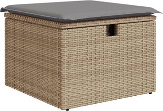 vidaXL Vidaxl - Taburete De Jard&iacute;n Con Coj&iacute;n Rat&aacute;n Sint&eacute;tico Beige 55x55x37cm