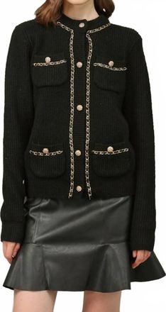 Fate Chain And Gold Button Cardigan In Black