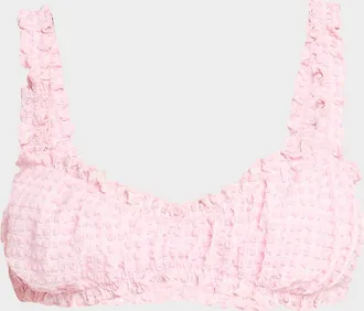 SIMKHAI Evander Ruched Gingham Seersucker Bikini Top