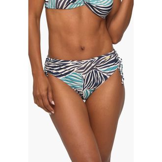 Lascana Womens Zebra Print Mid Rise Bikini Bottom in Turquoise & Black at Nordstrom, Size 14