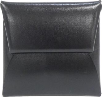 Herm&egrave;s Bastia Black Box Calf Leather Coin Purse/Coin Case (Pre-Owned)