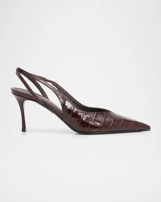 Ferragamo Dafne 70MM Croc-Embossed Slingback Pumps