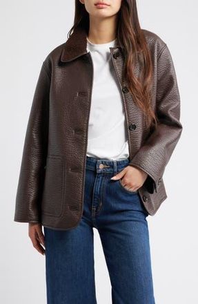 Rails Luis Faux Leather Jacket with Faux Shearling Collar in Walnut at Nordstrom Rack, Size Xx-Small