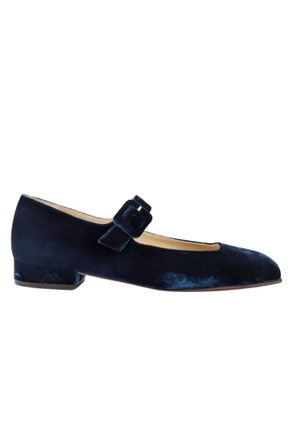 Penelope Chilvers Womens Low Mary Jane Velvet Shoe In Navy