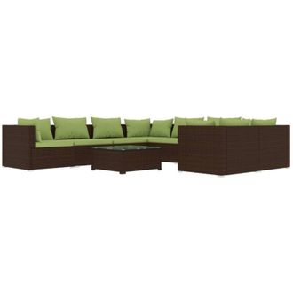 vidaXL Set Muebles De Jard&iacute;n 9 Piezas Y Cojines Rat&aacute;n Sint&eacute;tico Marr&oacute;n Vidaxl