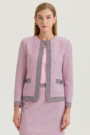 Ming Wang Family Savvy Heritage Shell Stitch Knit Jacket in Perfect Pink/black at Nordstrom, Size Xx-Small