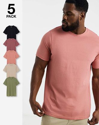 Jacamo 5 Pack Multi Crew Neck T-Shirts Long