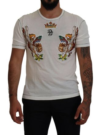 Dolce & Gabbana Mens Casual Tshirt Cherubs Design - White Cotton - Size EU 44 (Mens)