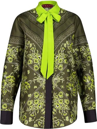 Gucci Green Tie Neck Printed Top