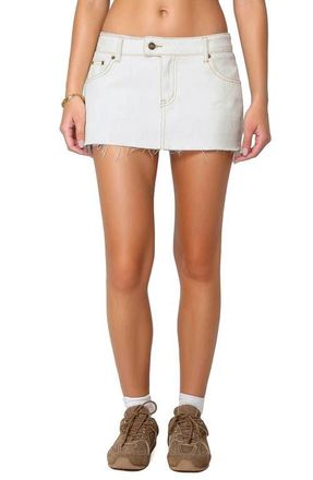 Edikted Bow Pocket Low Rise Denim Miniskort in White at Nordstrom, Size Small