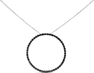 House of Brilliance Silver 4.0 Cttw Black Diamond Open Hoop Circle Pendant Necklace in White at Nordstrom