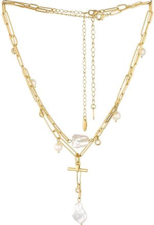 Ettika Set of 2 Pearl & Crystal Necklaces in Gold at Nordstrom