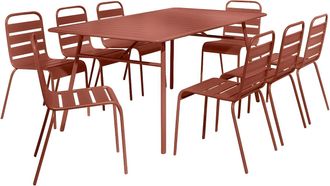 Vente-Unique Comedor de jard&iacute;n de metal - una mesa de 200 cm y 8 sillas apilables - Terracota - MIRMANDE de MYLIA