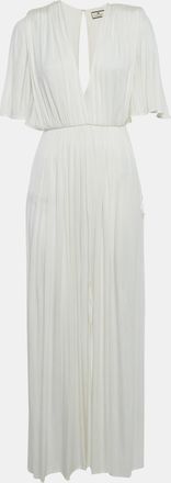 Elisabetta Franchi White Jersey Plunging Neck Gathered Maxi Dress