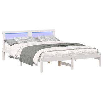 Berkfield Home Modern with LED Strip Lights with Headboard White 160 x 200 cm Pi