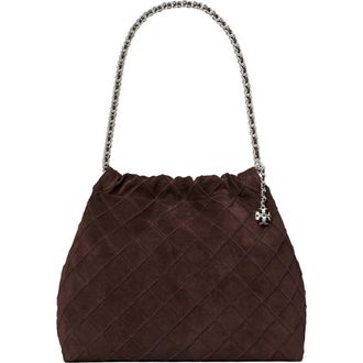 Tory Burch Fleming Soft Quilted Suede Hobo Bag in Licorice at Nordstrom