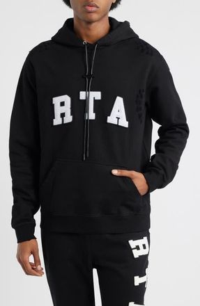 Rta Markus Distressed Logo Applique Hoodie in University Black at Nordstrom, Size Xxx-Large