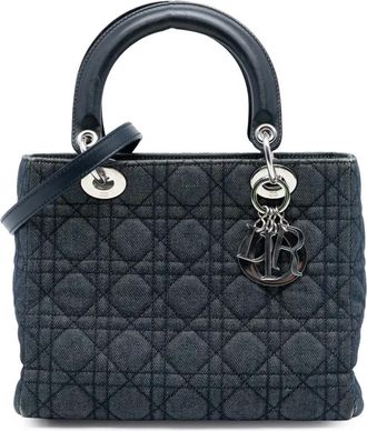 Dior Borsa a tracolla Lady Dior in denim media con motivo Cannage 2005 - Blu