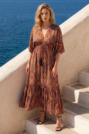 Roman Paisley Boho Print Maxi Dress