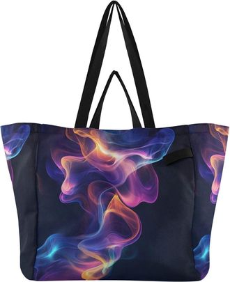 Generic White Horse Wave Colorful print Reusable Canvas Tote Bag, Heavy Duty Grocery Shopping Bag with Double Handles Hard Bottom Large Capacity Work Grocerie