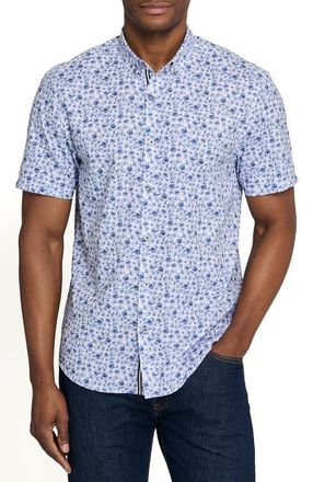 Brooklyn Brigade Greenpoint Garden Short Sleeve Button Down Performance Shirt in White/blue at Nordstrom, Size Xx-Large