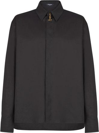 Balmain Asymmetric Poplin Shirt - Heren - Casual Overhemden - Zwart - XL - Katoen - Overhemden