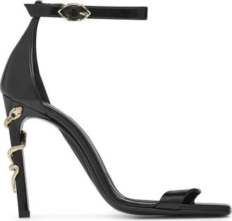 Fabi Zwarte Iconic Snake Sandalen - Dames - Sandalen met hakken - Zwart - 37 EU - Leer - Schoenen