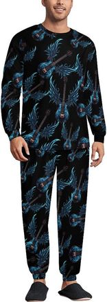 Generic Rock Guitar Wings Mens Pajama Set Long Sleeve Top Long Pants Sets Soft Sleepwear Loungewear S