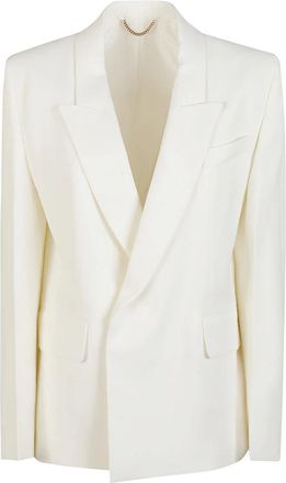 Victoria Beckham Double Breasted Jacket - Dames - Blazers - Beige - XS - Leer - Jassen