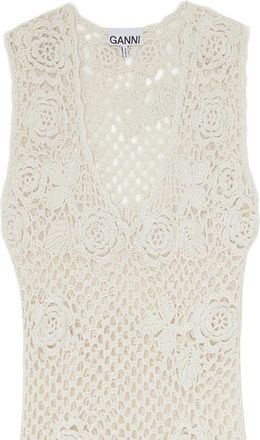 Ganni Crocheted Floral Dress - Beige